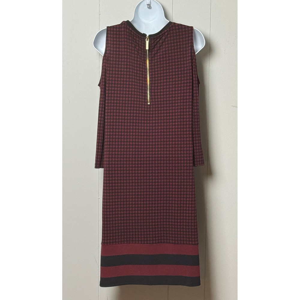 Michael Kors Women's Burgundy Houndstooth Cold Shoulder Dress Size Medium - Picture 3 of 10